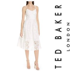 NWT TED BAKER LONDON VALENS LACE MIDI WHITE DRESS
